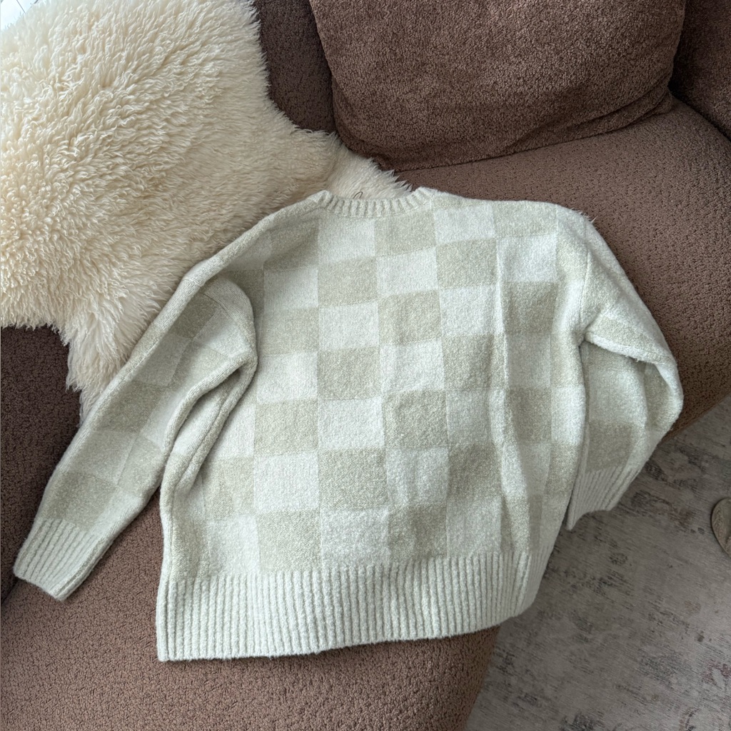 Fibflx Wool Blend Checkered Green Oversized Sweater — image 3 of 5